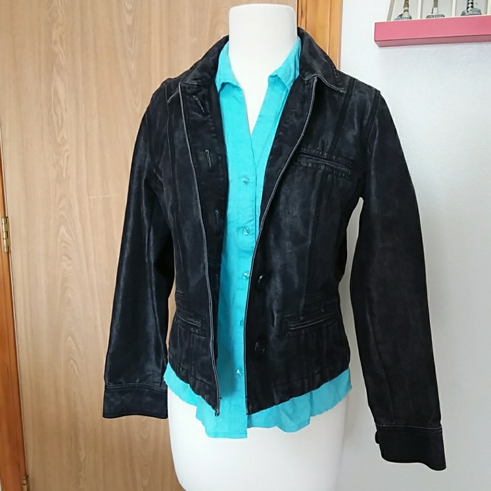 Chico`s Platinum Black Denim Jacket Size 1